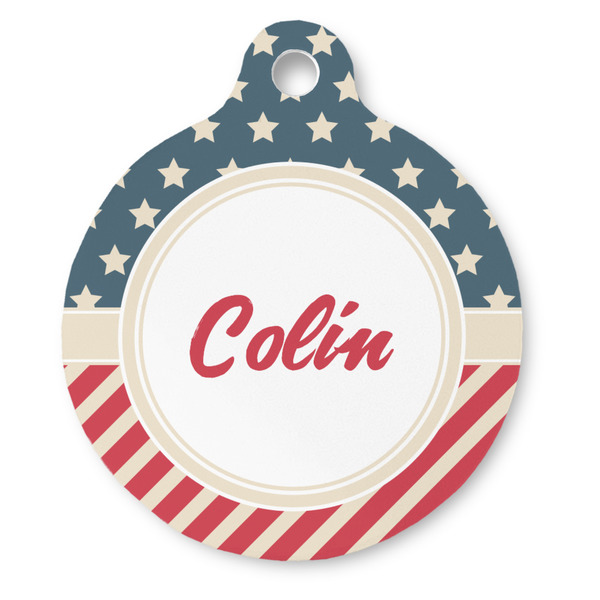 Custom Stars and Stripes Round Pet ID Tag (Personalized)