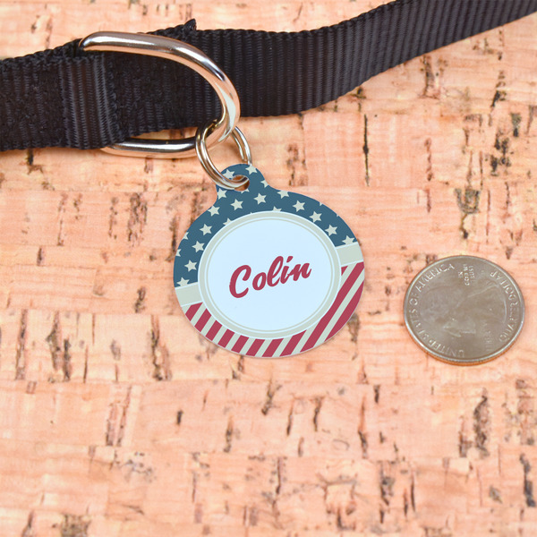Stars and Stripes Round Pet ID Tag - Large - In Context
