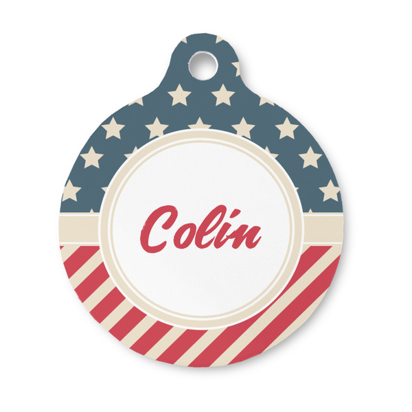 Custom Stars and Stripes Round Pet ID Tag - Small (Personalized)
