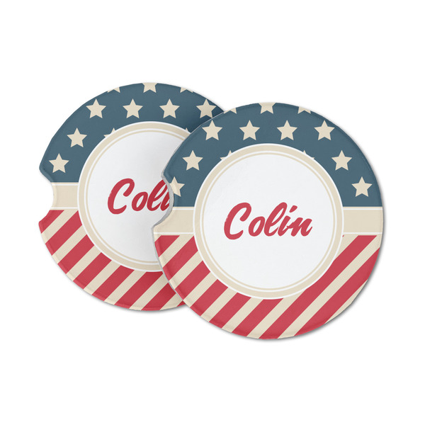 Custom Stars and Stripes Sandstone Car Coasters - Set of 2 (Personalized)