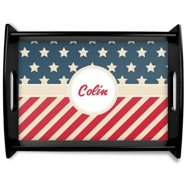 Custom Stars and Stripes Black Wooden Tray - Large (Personalized)