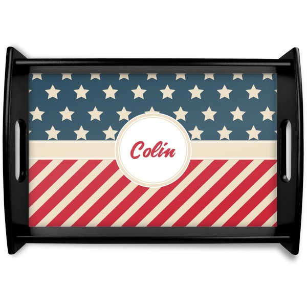 Custom Stars and Stripes Black Wooden Tray - Small (Personalized)