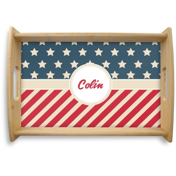 Custom Stars and Stripes Natural Wooden Tray - Small (Personalized)
