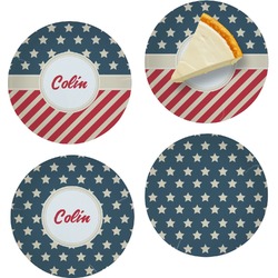 Stars and Stripes Set of 4 Glass Appetizer / Dessert Plate 8" (Personalized)