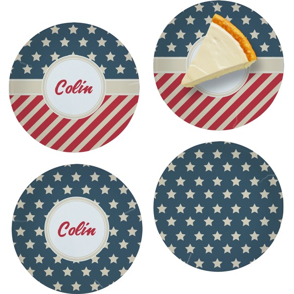 Custom Stars and Stripes Set of 4 Glass Appetizer / Dessert Plate 8" (Personalized)