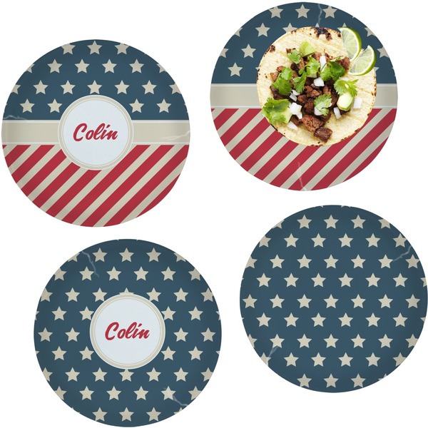 Custom Stars and Stripes Set of 4 Glass Lunch / Dinner Plate 10" (Personalized)