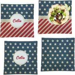 Stars and Stripes Set of 4 Glass Square Lunch / Dinner Plate 9.5" (Personalized)