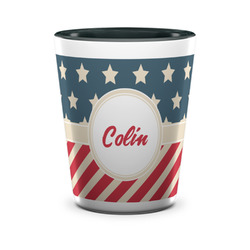 Stars and Stripes Ceramic Shot Glass - 1.5 oz - Two Tone - Set of 4 (Personalized)