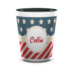 Stars and Stripes Ceramic Shot Glass - 1.5 oz - Two Tone - Set of 4 (Personalized)