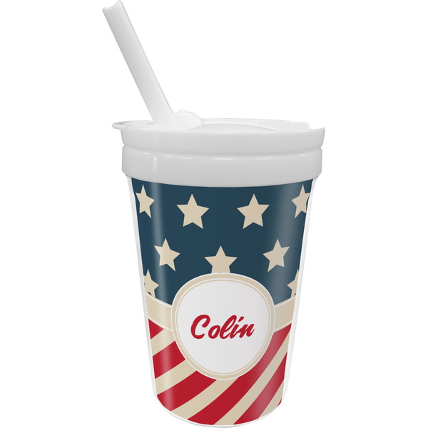 Custom Stars and Stripes Sippy Cup with Straw (Personalized)