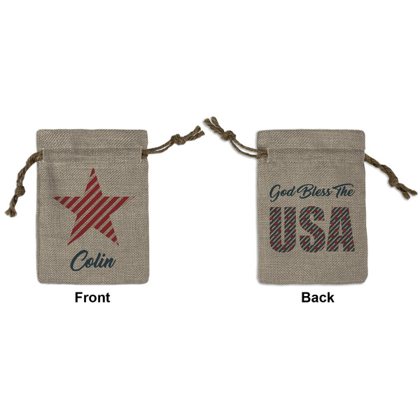 Custom Stars and Stripes Small Burlap Gift Bag - Front & Back (Personalized)