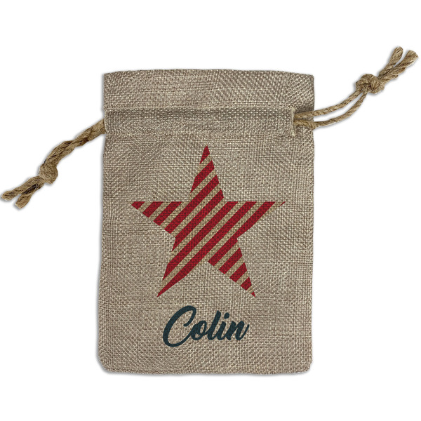 Custom Stars and Stripes Small Burlap Gift Bag - Front (Personalized)