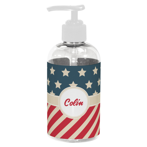 Custom Stars and Stripes Plastic Soap / Lotion Dispenser (8 oz - Small - White) (Personalized)