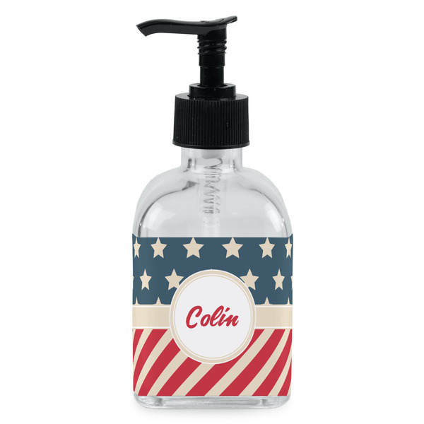 Custom Stars and Stripes Glass Soap & Lotion Bottle - Single Bottle (Personalized)