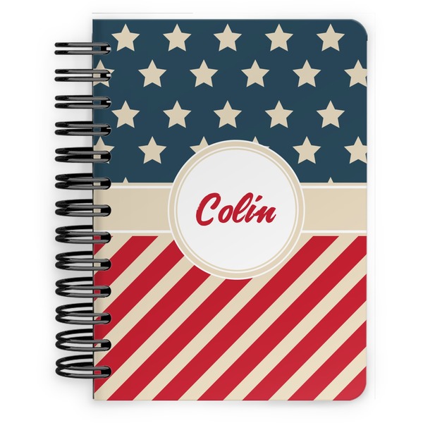 Custom Stars and Stripes Spiral Notebook - 5x7 w/ Name or Text