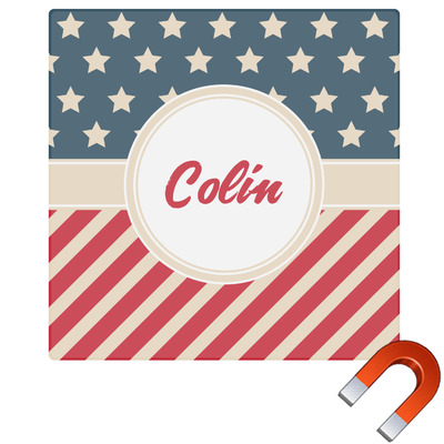 Stars and Stripes Square Car Magnet - 6" (Personalized)