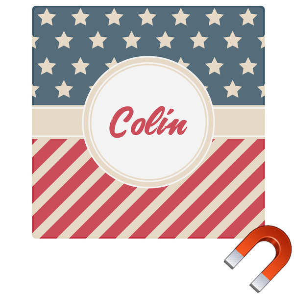 Custom Stars and Stripes Square Car Magnet - 10" (Personalized)