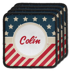 Stars and Stripes Iron On Square Patches - Set of 4 w/ Name or Text