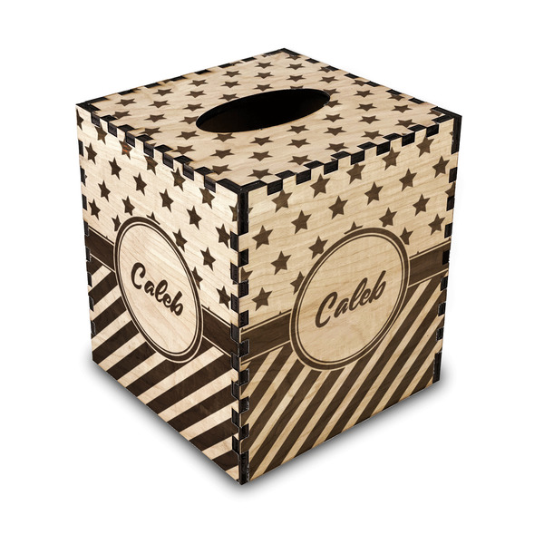 Custom Stars and Stripes Wood Tissue Box Cover (Personalized)