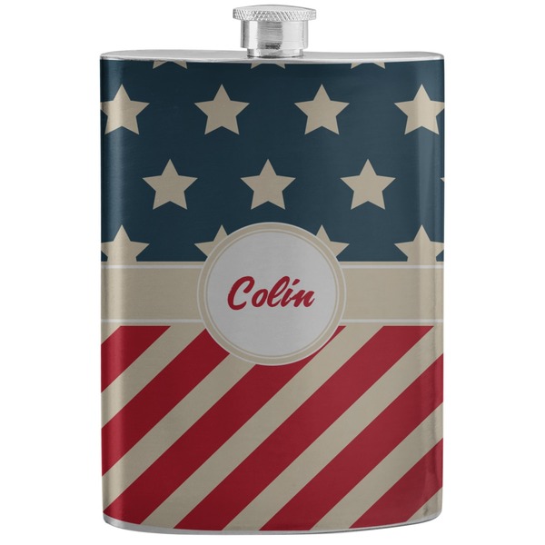 Custom Stars and Stripes Stainless Steel Flask (Personalized)