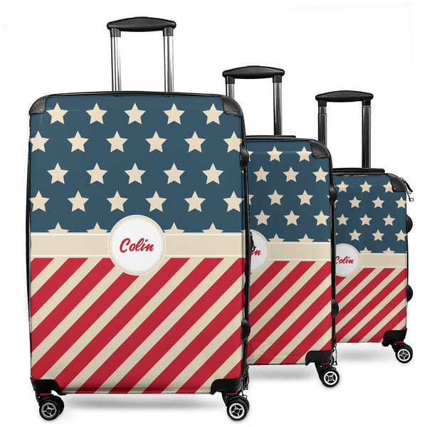 Custom Stars and Stripes 3 Piece Luggage Set - 20" Carry On, 24" Medium Checked, 28" Large Checked (Personalized)