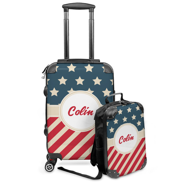Custom Stars and Stripes Kids 2-Piece Luggage Set - Suitcase & Backpack (Personalized)