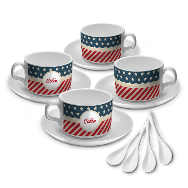 Custom Stars and Stripes Tea Cup - Set of 4 (Personalized)