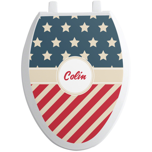 Custom Stars and Stripes Toilet Seat Decal - Elongated (Personalized)