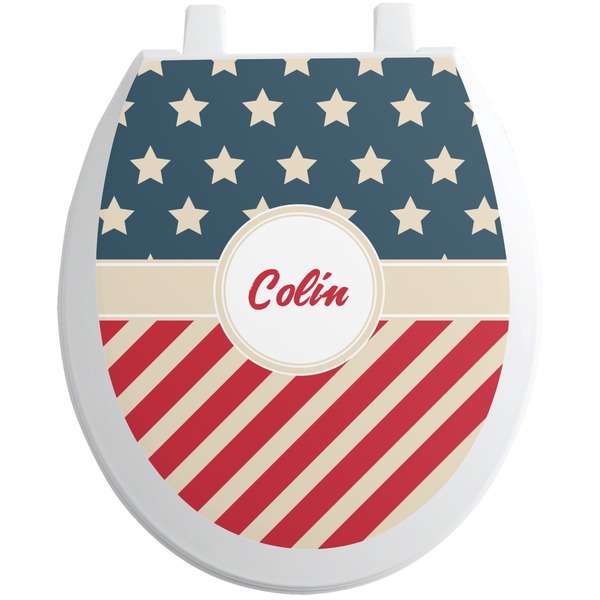 Custom Stars and Stripes Toilet Seat Decal - Round (Personalized)