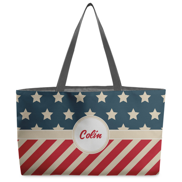 Custom Stars and Stripes Beach Totes Bag - w/ Black Handles (Personalized)