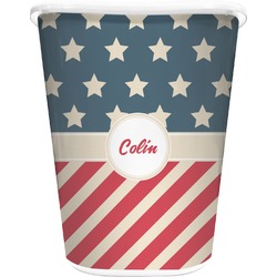 Stars and Stripes Waste Basket - Single Sided (White) (Personalized)