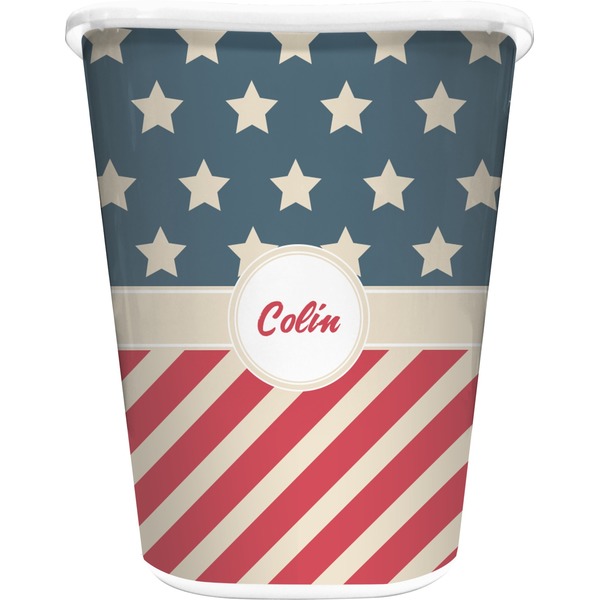 Custom Stars and Stripes Waste Basket - Double Sided (White) (Personalized)