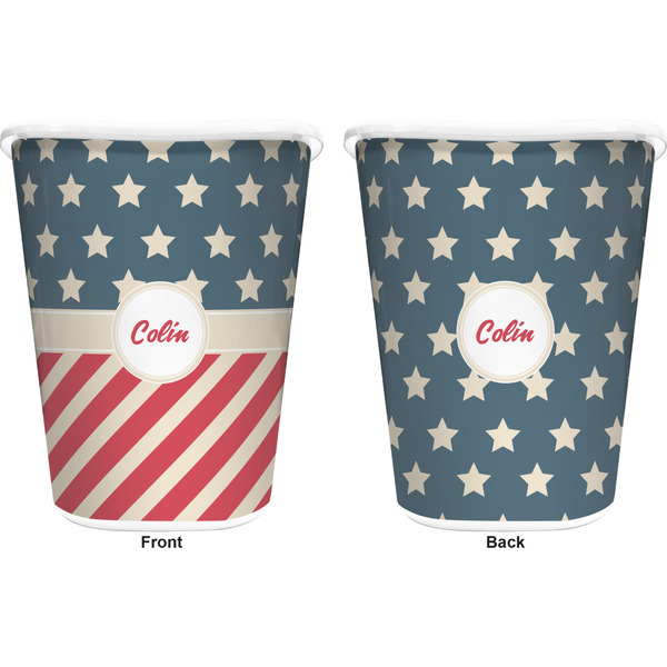Stars and Stripes Trash Can White - Front and Back - Apvl