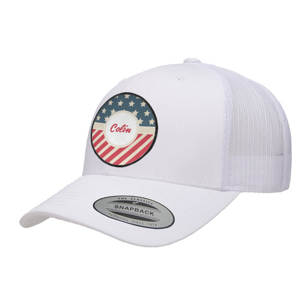 Custom Stars and Stripes Trucker Hat - White (Personalized)