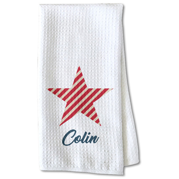Custom Stars and Stripes Kitchen Towel - Waffle Weave - Partial Print (Personalized)