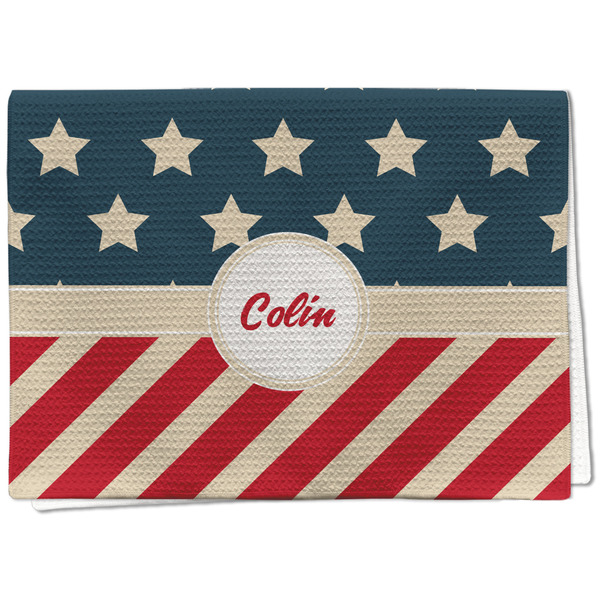 Custom Stars and Stripes Kitchen Towel - Waffle Weave - Full Color Print (Personalized)