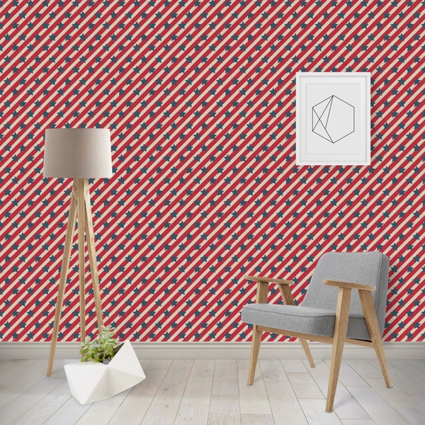 Custom Stars and Stripes Wallpaper & Surface Covering (Peel & Stick - Repositionable)