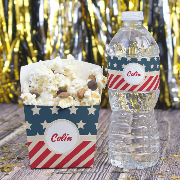 Stars and Stripes Water Bottle Label - w/ Favor Box