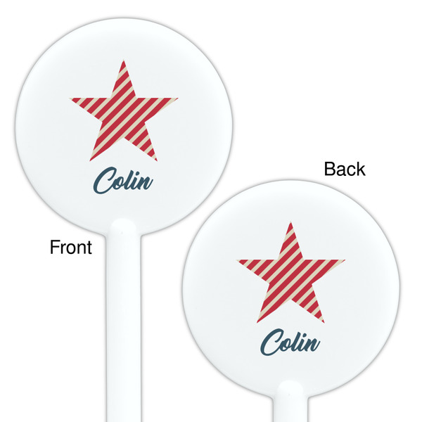 Stars and Stripes White Plastic 5.5" Stir Stick - Double Sided - Round - Front & Back