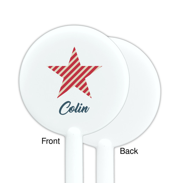 Stars and Stripes White Plastic 5.5" Stir Stick - Single Sided - Round - Front & Back