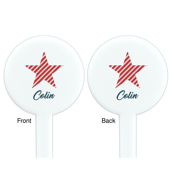 Stars and Stripes White Plastic 7" Stir Stick - Double Sided - Round - Front & Back