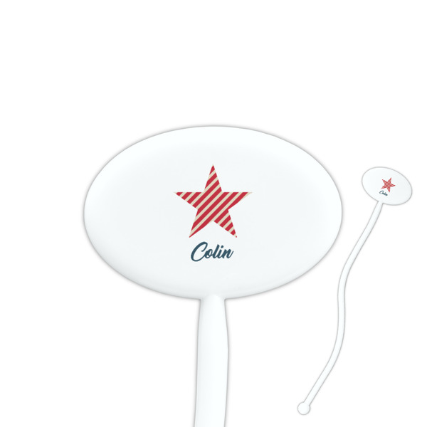 Custom Stars and Stripes 7" Oval Plastic Stir Sticks - White - Double Sided (Personalized)