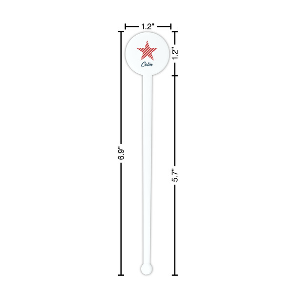 Stars and Stripes White Plastic 7" Stir Stick - Round - Dimensions