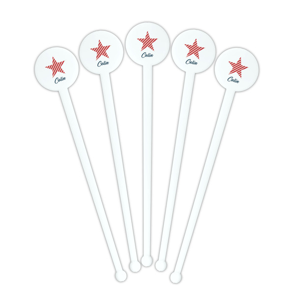 Stars and Stripes White Plastic 7" Stir Stick - Round - Fan View