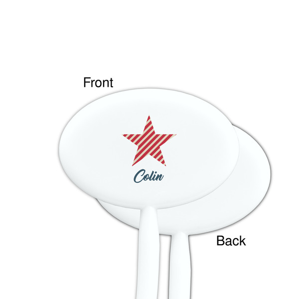 Stars and Stripes White Plastic 7" Stir Stick - Single Sided - Oval - Front & Back