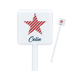 Stars and Stripes Square Plastic Stir Sticks - Double Sided (Personalized)