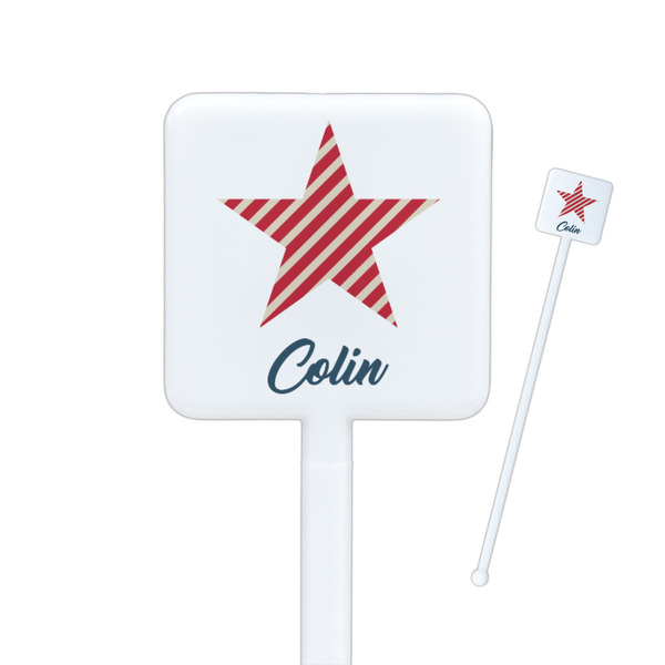 Custom Stars and Stripes Square Plastic Stir Sticks - Double Sided (Personalized)