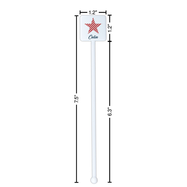 Stars and Stripes White Plastic Stir Stick - Square - Dimensions