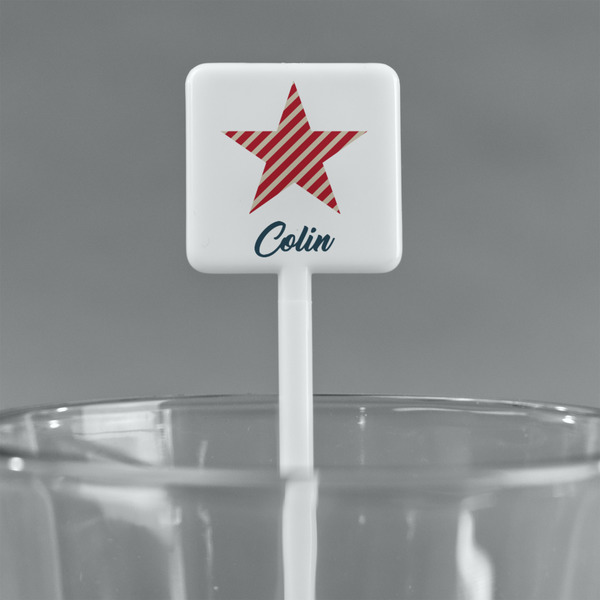 Stars and Stripes White Plastic Stir Stick - Square - Main