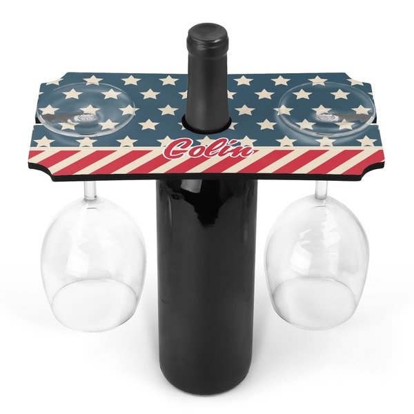 Custom Stars and Stripes Wine Bottle & Glass Holder (Personalized)